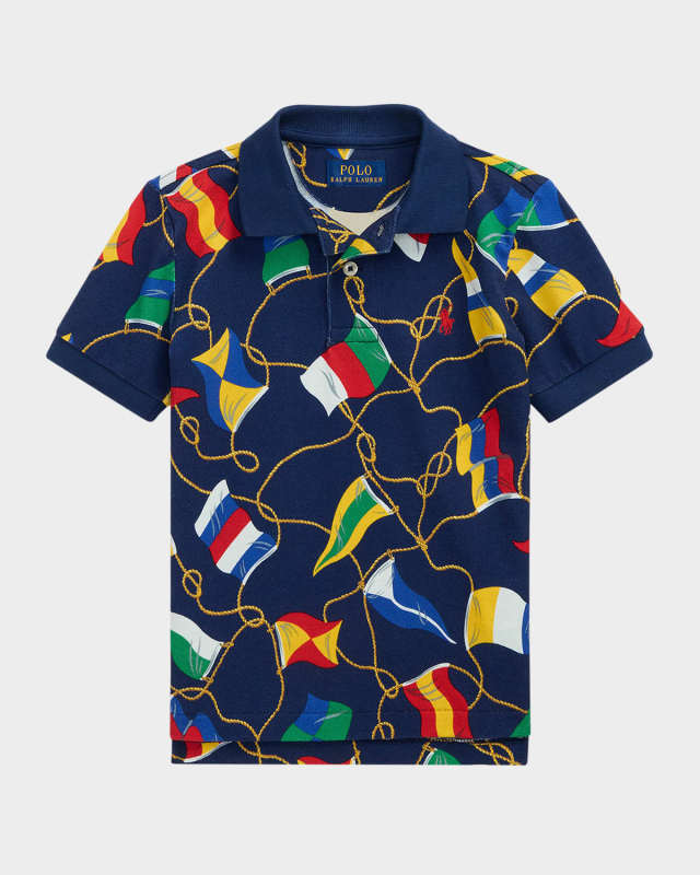 Boy's Multicolor Flag Polo Shirt, Size S-X